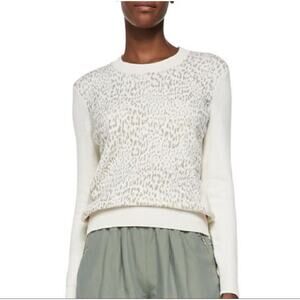 Rebecca Taylor Ivory Crewneck Sweater Gray Leopard Print Detail Size Medium‎